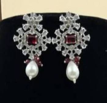 Royal ruby beaded necklace set with pearl drops and silver cz pendant by treemoda 3