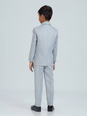 pleated collar suit set full sleeves blazer, shirt, pant and waist coat with bow tie - grey 2