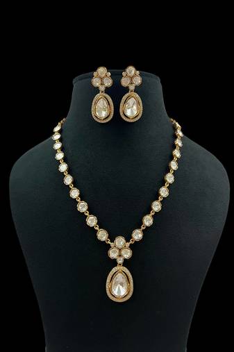 Royal kundan polki necklace set with drop earrings traditional bridal jewelry by treemoda
