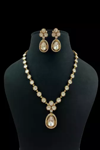 Royal kundan polki necklace set with drop earrings traditional bridal jewelry by treemoda