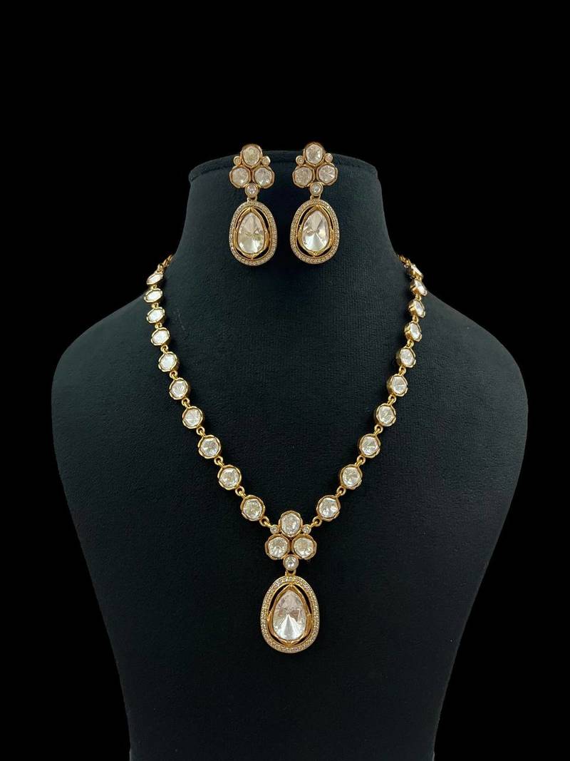 Royal kundan polki necklace set with drop earrings traditional bridal jewelry by treemoda
