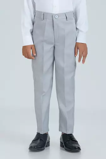 pleated collar suit set full sleeves blazer, shirt, pant and waist coat with bow tie - grey