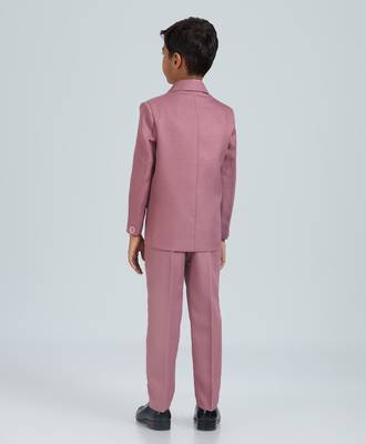 pleated suit set full sleeves blazer, shirt, pant and waist coat with bow tie - peach 2
