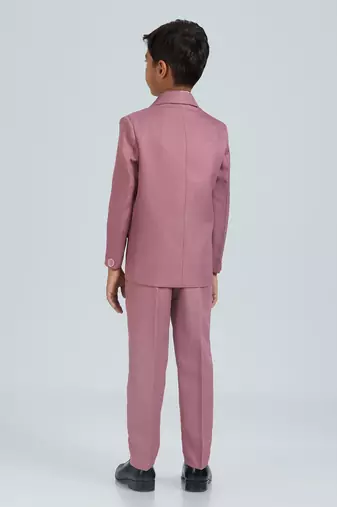 pleated suit set full sleeves blazer, shirt, pant and waist coat with bow tie - peach