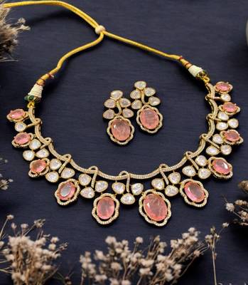 Pastel pink kundan choker necklace set 1