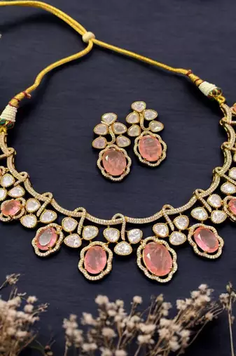 Pastel pink kundan choker necklace set by treemoda