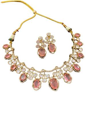 Pastel pink kundan choker necklace set 3