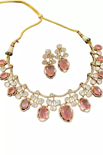 Pastel pink kundan choker necklace set