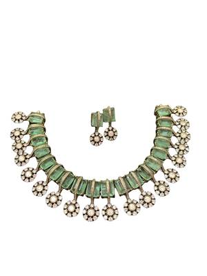 Majestic mint green & diamond floral choker necklace set 3