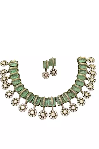Majestic mint green & diamond floral choker necklace set