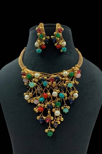 Premium charm multistone necklace set by treemoda