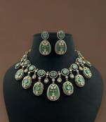 Antique green meenakari necklace set with kundan work handcrafted ethnic jewelry
