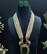 Majestic emerald & elephant motif long necklace set jewelry