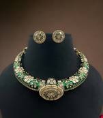 Elegant golden polish traditional meenakari kundan jadau polki hasli, necklace with earrings set jewelry