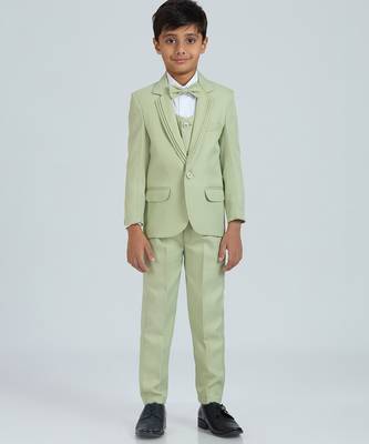 sequence suit set full sleeves blazer, shirt, pant and waist coat with bow tie - pgreen 1