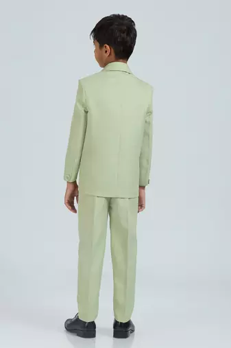 sequence suit set full sleeves blazer, shirt, pant and waist coat with bow tie - pgreen