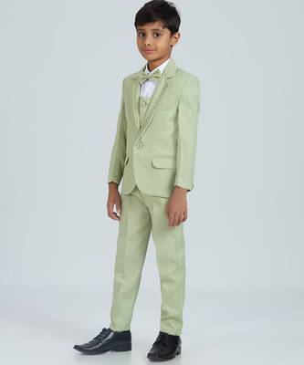 sequence suit set full sleeves blazer, shirt, pant and waist coat with bow tie - pgreen 3