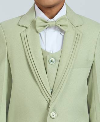 sequence suit set full sleeves blazer, shirt, pant and waist coat with bow tie - pgreen 4