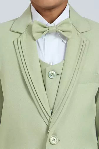 sequence suit set full sleeves blazer, shirt, pant and waist coat with bow tie - pgreen
