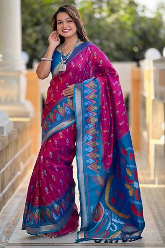 Amber woven silk blend saree with blouse  