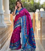 Amber woven silk blend saree with blouse  