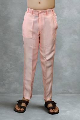 Boys cotton silk geometric patchwork embroidered kurta set- blush peach 7