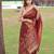 Maroon printed silk blend saree with blouse