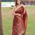 Maroon printed silk blend saree with blouse