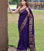 Blue printed silk blend saree  with blouse