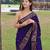 Blue printed silk blend saree with blouse