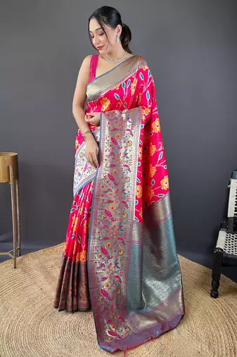 Pink self design embellished silk blend saree  with blouse  