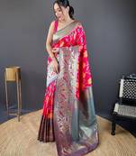 Pink self design embellished silk blend saree  with blouse  