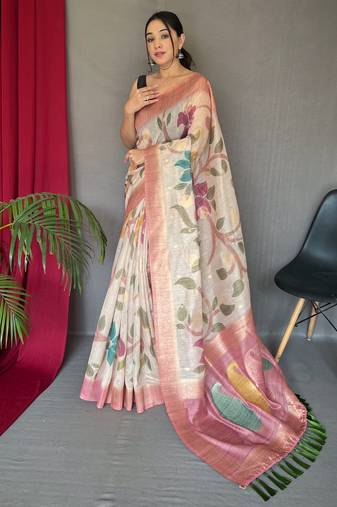 Pink embellished self design silk blend saree with blouse