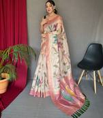 Pink embellished self design silk blend saree  with blouse