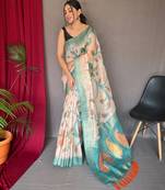Green embellished self design silk blend saree  with blouse