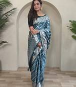 Green embellished self design silk blend saree  with blouse    