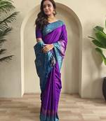 Green embellished woven silk blend saree  with blouse  