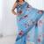 Light blue chinon printed party wear saree