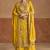 Yellow embroidery, thread & sequins work chinon straight palazzo suit - free size stitching (size upto 42")
