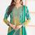 Blue & lime green dabka dori & resham digital print work chinnon anarkali suit - free size stitching (size upto 42")