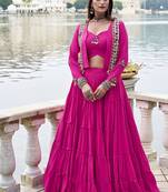 pink Rayon Chaniya Choli with Mirror Gamthi Work & Lace work