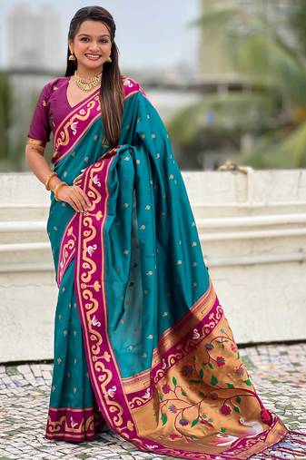 Zari woven rajhans swan paithani silk saree