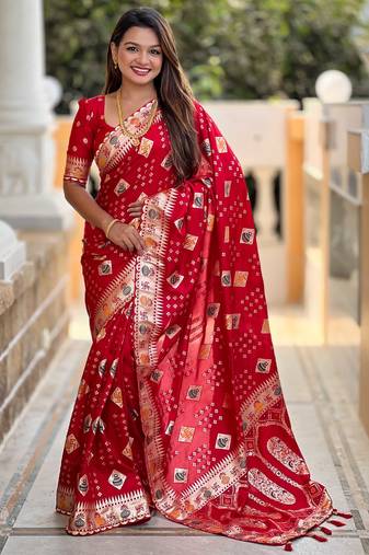 Soft dolla silk saree with meenakari weawing design all over the saree