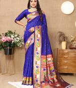 Soft pethani silk saree with zari weawing  motifs design and meenakari  weawing rich pallu.