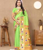 Soft pethani silk saree with zari weawing  motifs design and meenakari  weawing rich pallu.