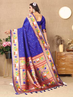 Soft pethani silk saree with zari weawing  motifs design and meenakari  weawing rich pallu. 4