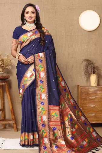 Soft pethani silk saree with zari weawing  motifs design and meenakari  weawing rich pallu.
