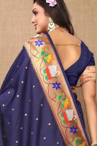 Soft pethani silk saree with zari weawing  motifs design and meenakari  weawing rich pallu.