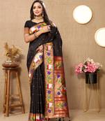 Soft pethani silk saree with zari weawing  motifs design and meenakari  weawing rich pallu.