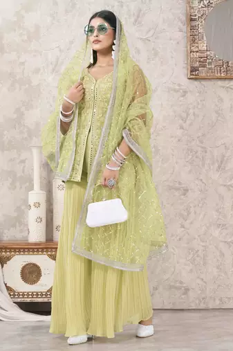 Pista georgette embroidered sharara suit